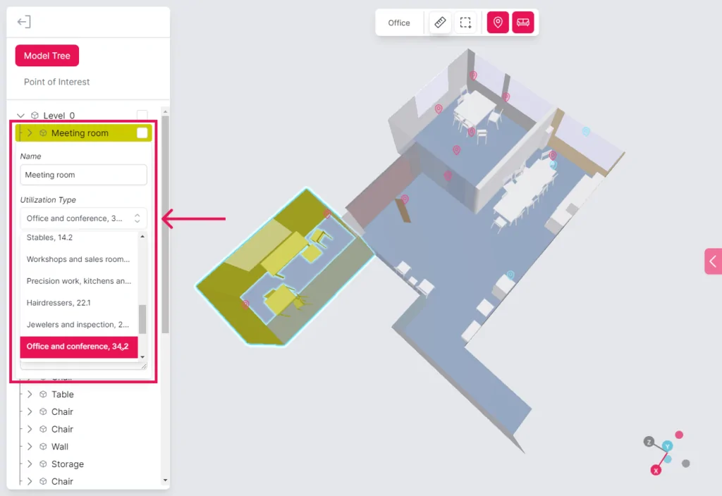 Room utilization types in Metaroom Studio