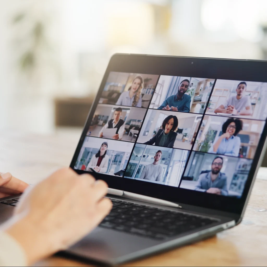 A meeting being held in the laptop.