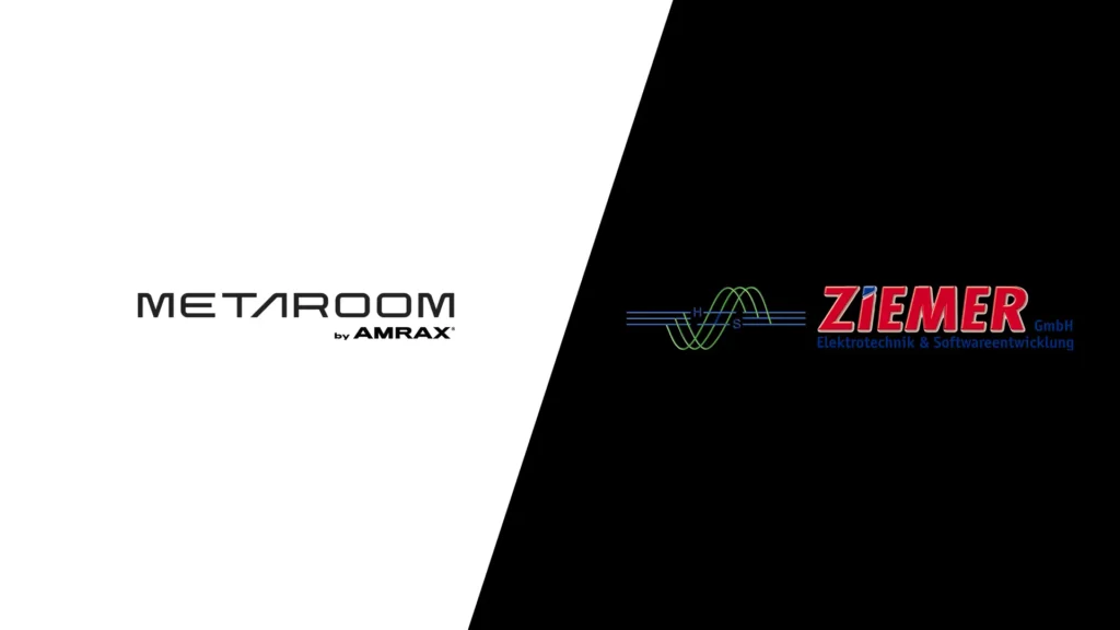 Split screen image showing the Metaroom logo on the left and the Ziemer logo on the right.