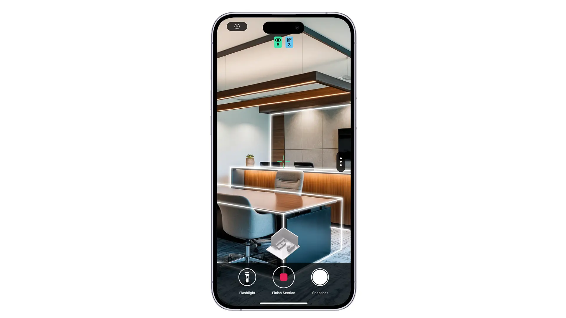 an Ipbone 17 Pro scanning an office with the Metaroom App