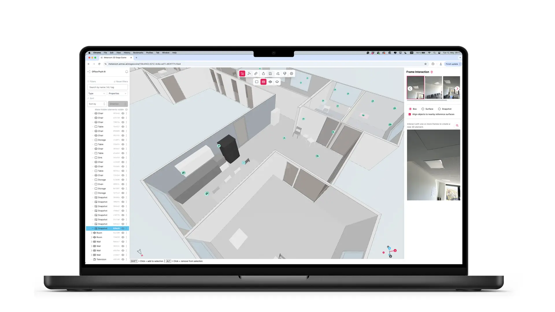 a parametric 3D Model of an office visualised in Metaroom Workspace.
